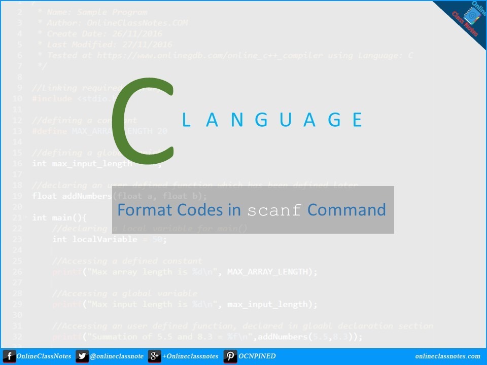 What are the commonly used scanf format codes in C